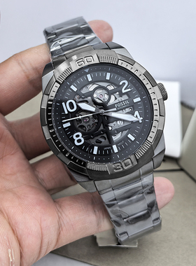 FOSSIL不锈钢灰色镂空自动机械表商务休闲背透大表盘男表ME3255