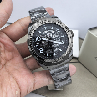 FOSSIL不锈钢灰色镂空自动机械表商务休闲背透大表盘男表ME3255