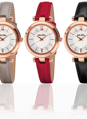 FOLLI FOLLIE芙丽手表真皮玫瑰金简约轻奢小巧时尚石英表防水女表