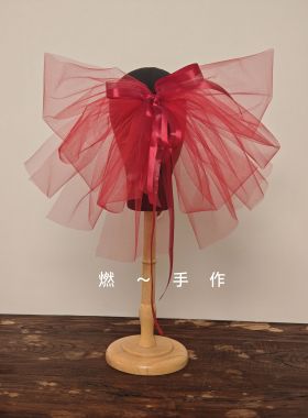 新娘饰品-红色大蝴蝶结造型敬酒服飘带头纱