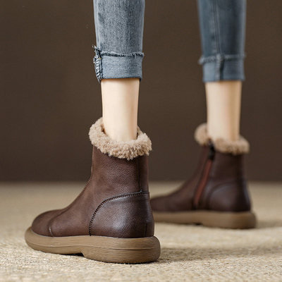 冬季加绒加厚短靴女鞋牛皮雪地靴2025新款欧货爆款马丁靴女款棉鞋