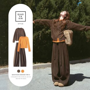 韩系咖色毛衣一整套深冬穿搭女2026新款巨好看韩系小香风针织套装