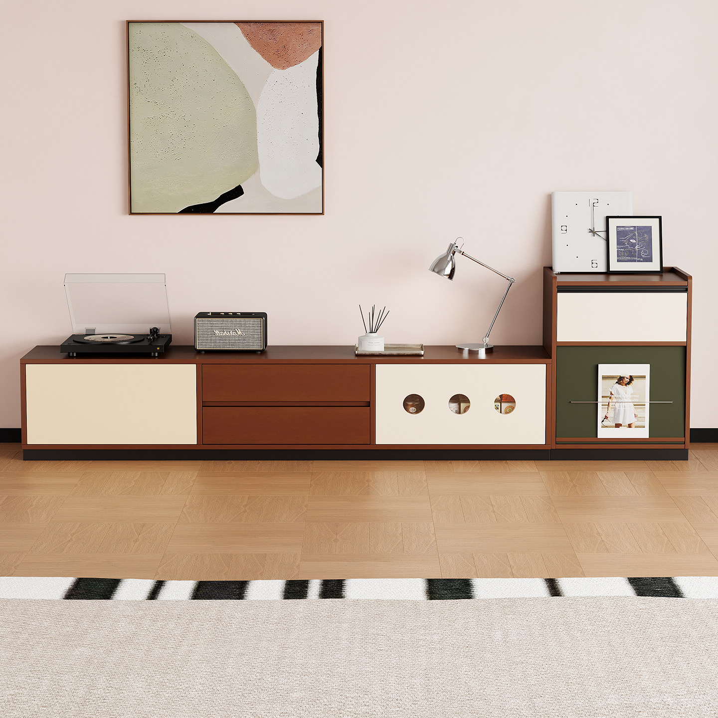 落地电视柜客厅家用中古风实木电视机柜收纳储物柜2026新款地柜