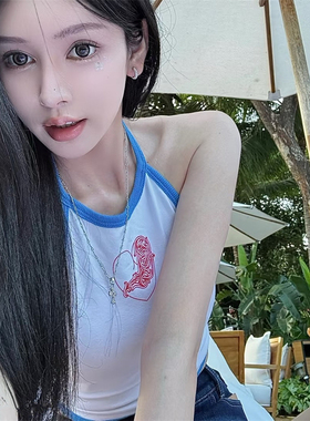 夏季纯欲马蹄梵文印花外穿吊带女ins设计感修身显瘦辣妹百搭背心