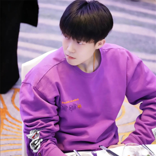 王楚钦涂鸦趣味洋气印花卫衣男女潮牌宽松ins超火中长款 玫紫上衣