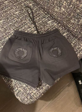 十字架贴布圆通梵文刺绣短裤女夏季新款休闲裤高腰显瘦显腿长热裤