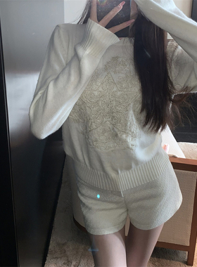 玫瑰金水溶刺绣毛衣女秋冬新款小众时髦修身显瘦设计感百搭上衣潮