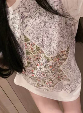 美式复古星星满印短袖T恤女夏季新款韩版设计感减龄打底衫ins上衣