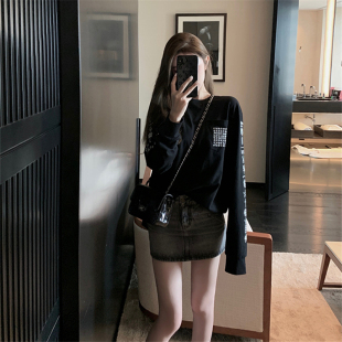 T恤美式 梵文十字架印花长袖 复古ins超火小众情侣上衣 韩版 春秋新款