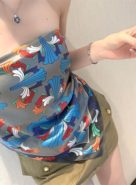 金智妮jennie彩色丝巾围巾女夏季美式复古小众丝滑多用途背心抹胸