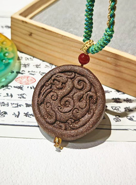 欢喜家 手工制作天然和香牌七香十二精仿古龙凤牌吊坠 本命年礼物