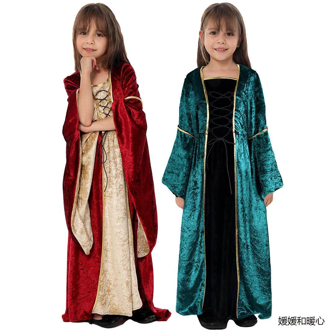 万圣节儿童演出服欧美方领捆绑束腰礼裙中世纪文艺复兴复古连衣裙,模玩/动漫/周边/娃圈三坑/桌游,动漫T恤/鞋帽/服装,淘宝优惠券,粉丝福利购,淘宝优惠卷