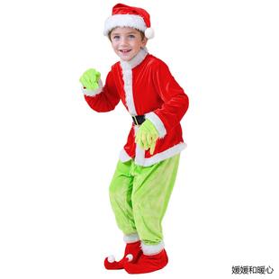 跨境热销新款儿童圣诞怪杰 绿毛怪格林奇 圣诞节派对角色装扮服装