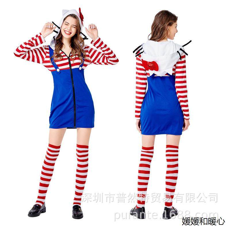 万圣节叮当猫派对聚会cosplay演出服红白条纹拟人猫咪服女装,童装/婴儿装/亲子装,儿童演出服,淘宝优惠券,粉丝福利购,淘宝优惠卷