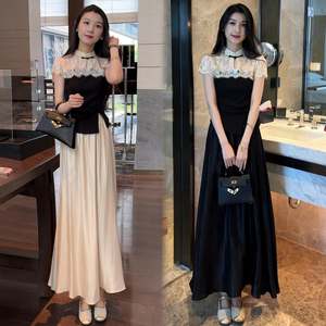 时尚套装裙女2025夏季新款洋气蕾丝拼接国风短袖上衣半身裙两件套