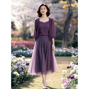 针织背心 浪漫针织外套 松紧腰半身裙三件 轻熟优雅法式 春秋季