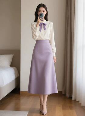 早春季新款女装时尚衬衫两件套装半身裙子淑女一整套气质通勤温柔