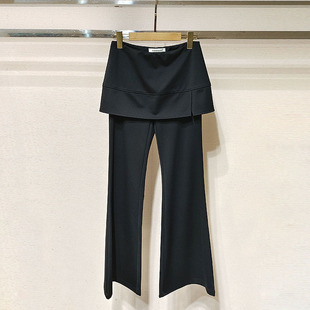 微喇弹力休闲裤 深圳南油2026春新女装 XSJ1K03D黑色假两件叠穿裙裤