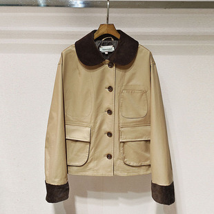 深圳南油2026春女装XSJ1G01C拼色领中长款单排扣宽松口袋夹克外套