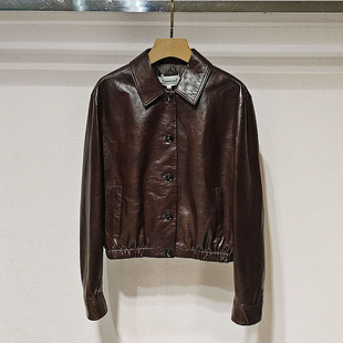 深圳南油2026春女装 皮衣外套 XSJ1V02C复古咖色翻领单排扣长袖