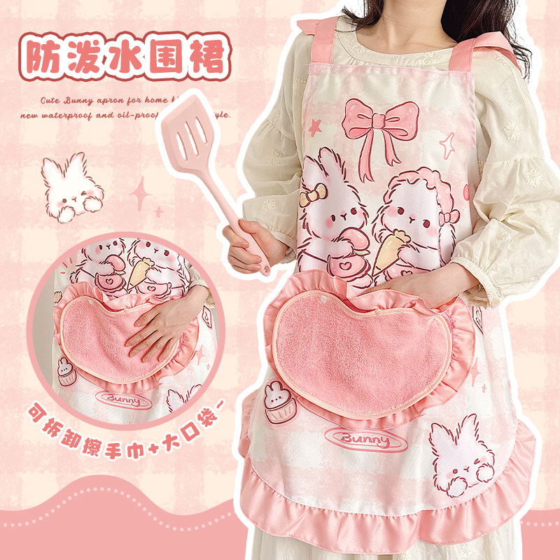 蛋糕兔兔围裙厨房家用女防水防油做饭罩衣烘焙高颜值可爱带擦手巾
