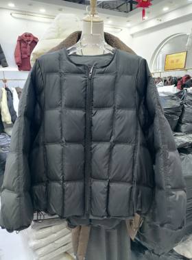 欧韩休闲羽绒服糖果色圆领2025冬季新款云朵方格超轻白鸭绒外套女