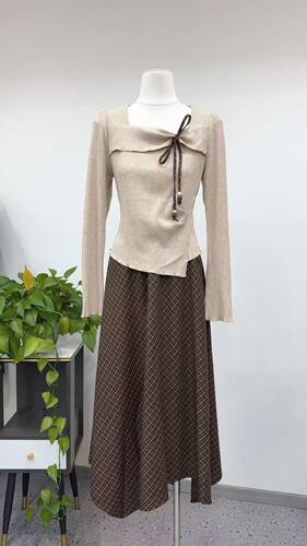 2026春秋韩系连衣裙套装女长袖圆领T半身中长裙显瘦百搭两件套裙