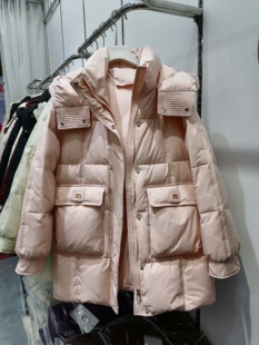 欧韩休闲白鸭绒羽绒服连帽大口袋中长款加厚保暖羽绒服洋气外套女