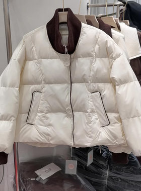 欧韩休闲白鸭绒羽绒服拼针织领