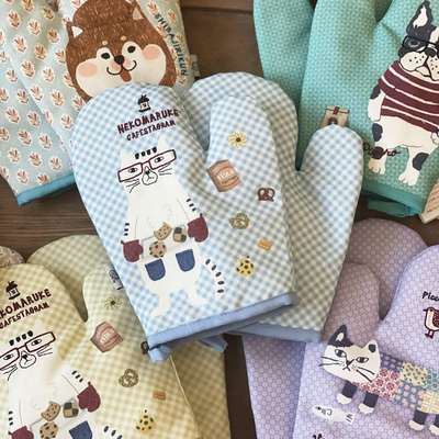 ㊣带挂耳绳防滑防烫手套Kusuguru26春夏猫咪法斗柴犬刺绣厨房烘焙