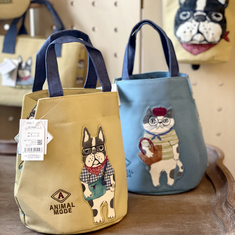 ㊣圆底筒包手提可变形便当袋 出口日本kusuguru猫咪法斗刺绣包