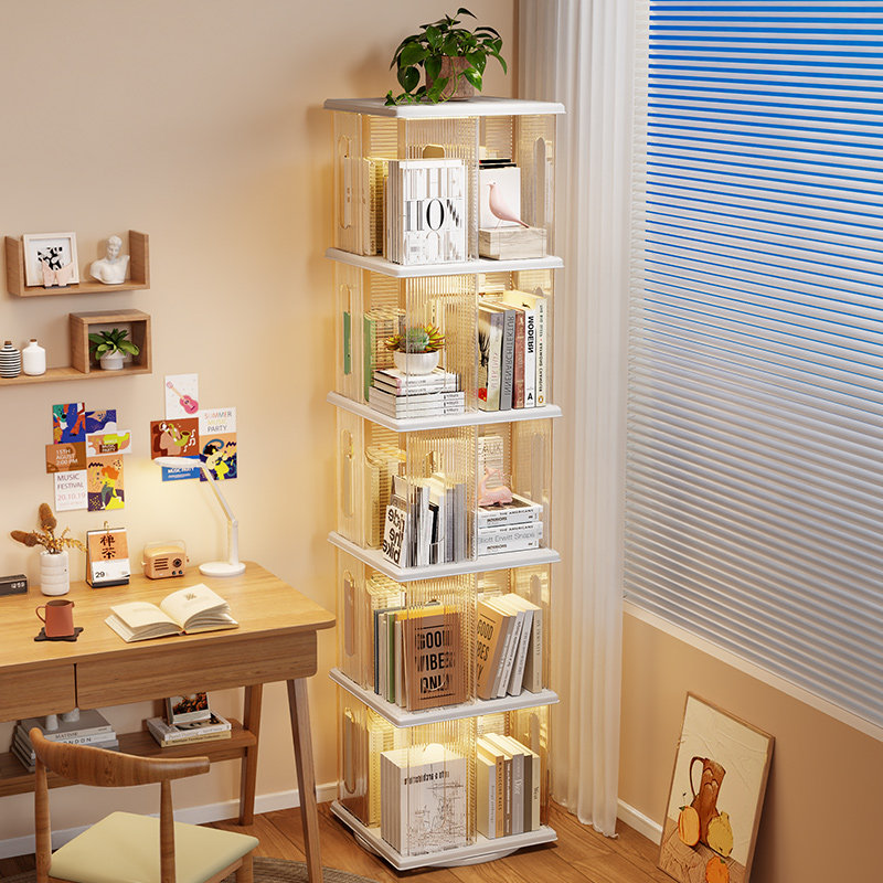 亚克力360度旋转书架落地客厅置物架儿童书本收纳可移动多层书柜