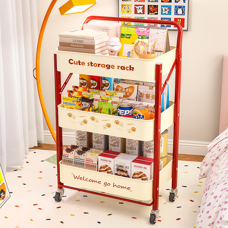 多层金属小推车零食置物架落地家用卧室杂物收纳储物架移动杂物架