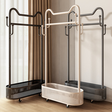 奶油风落地卧室挂衣架网红可移动带轮家用简易衣架阳台晾衣帽架子