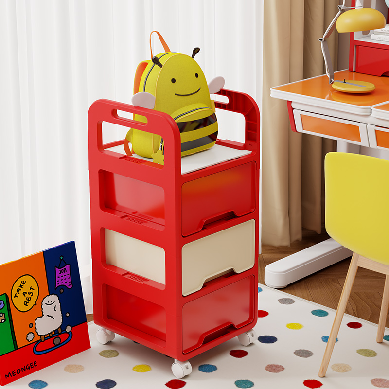 多巴胺书包置物架可移动书架落地家用放书包抽屉柜带轮桌下收纳架