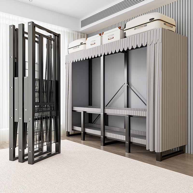 免安装一体简易组装卧室家用布衣柜加厚结实耐用折叠全钢架出租房