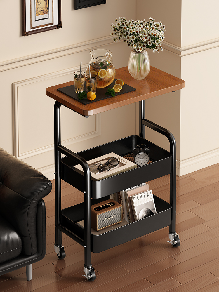 中古风小推车茶几客厅家用沙发边几移动落地零食置物架床头收纳架