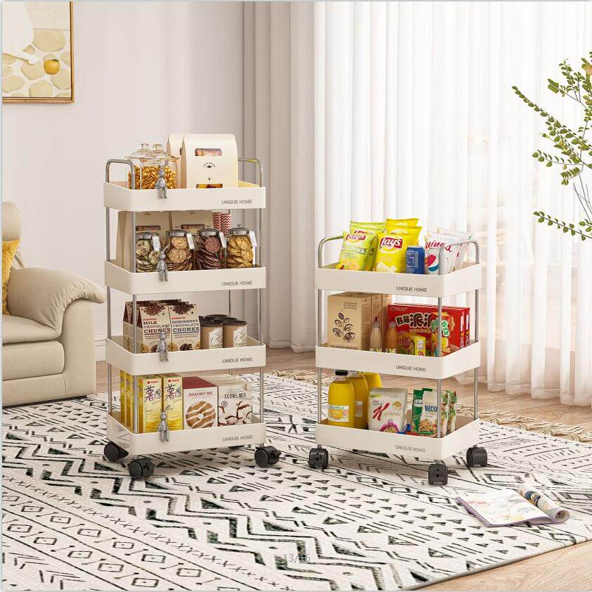 可移动落地收纳架客厅零食置物架宿舍柜子分层架推车卫生间小架子