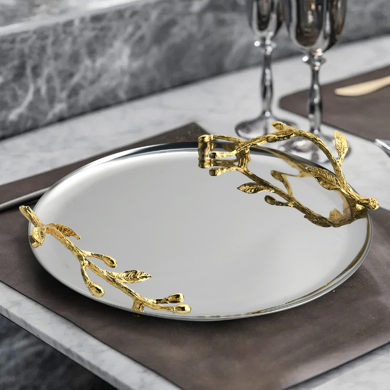 现代轻奢托盘家用圆形放茶杯玄关