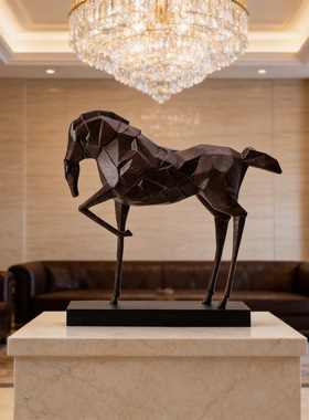 可定制新中式几何切面雕塑马摆件