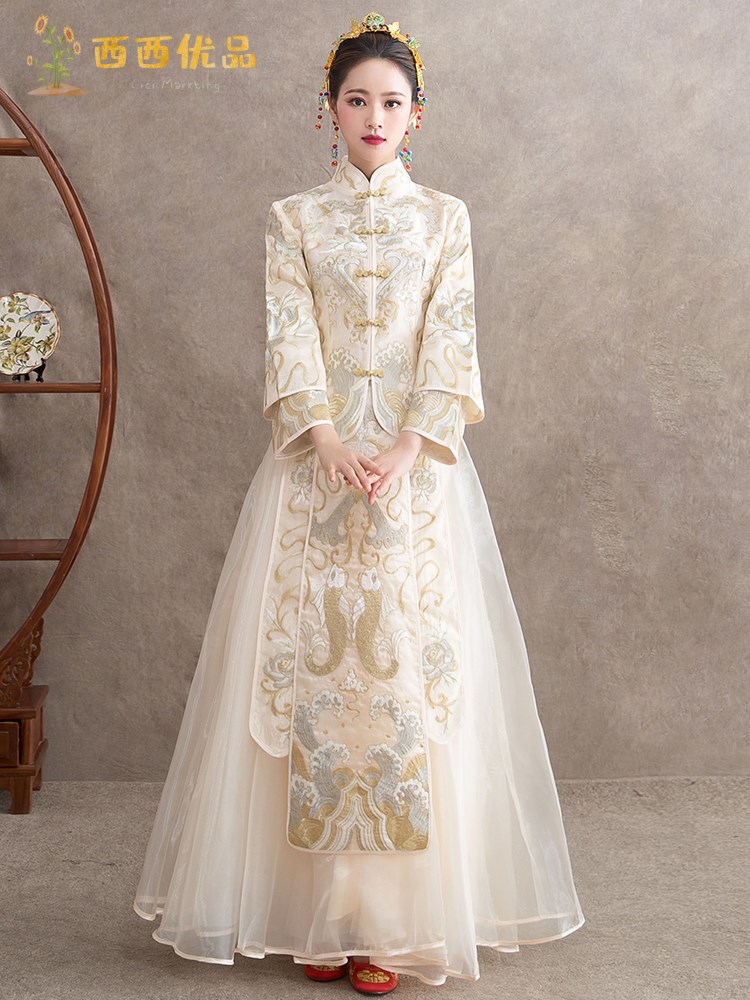 白色嫁裙秀禾服新娘2020新款结婚旗袍敬酒服女婚纱