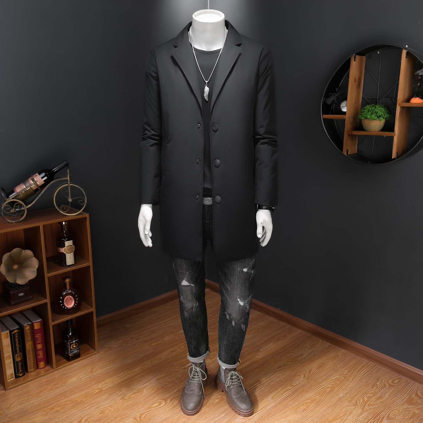 高品质冬季男士中长款羽绒服90白鸭绒商务休闲西装外套8662P335,男装夹克,电商D260