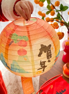 新年纸灯笼传统节日晚会挂装饰古风汉服摄影道具元宵手提花灯发光