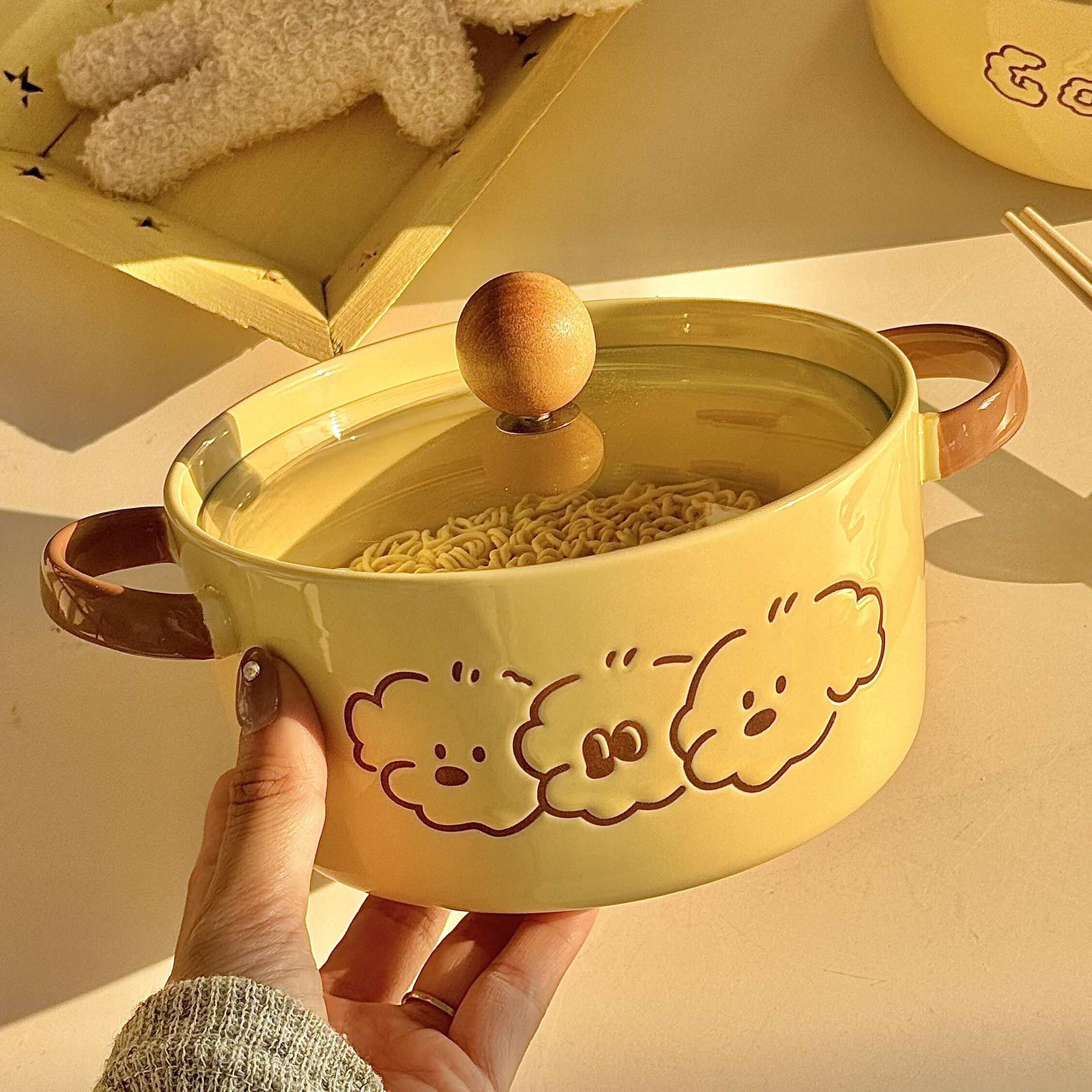 可爱陶瓷泡面碗带盖餐具学生