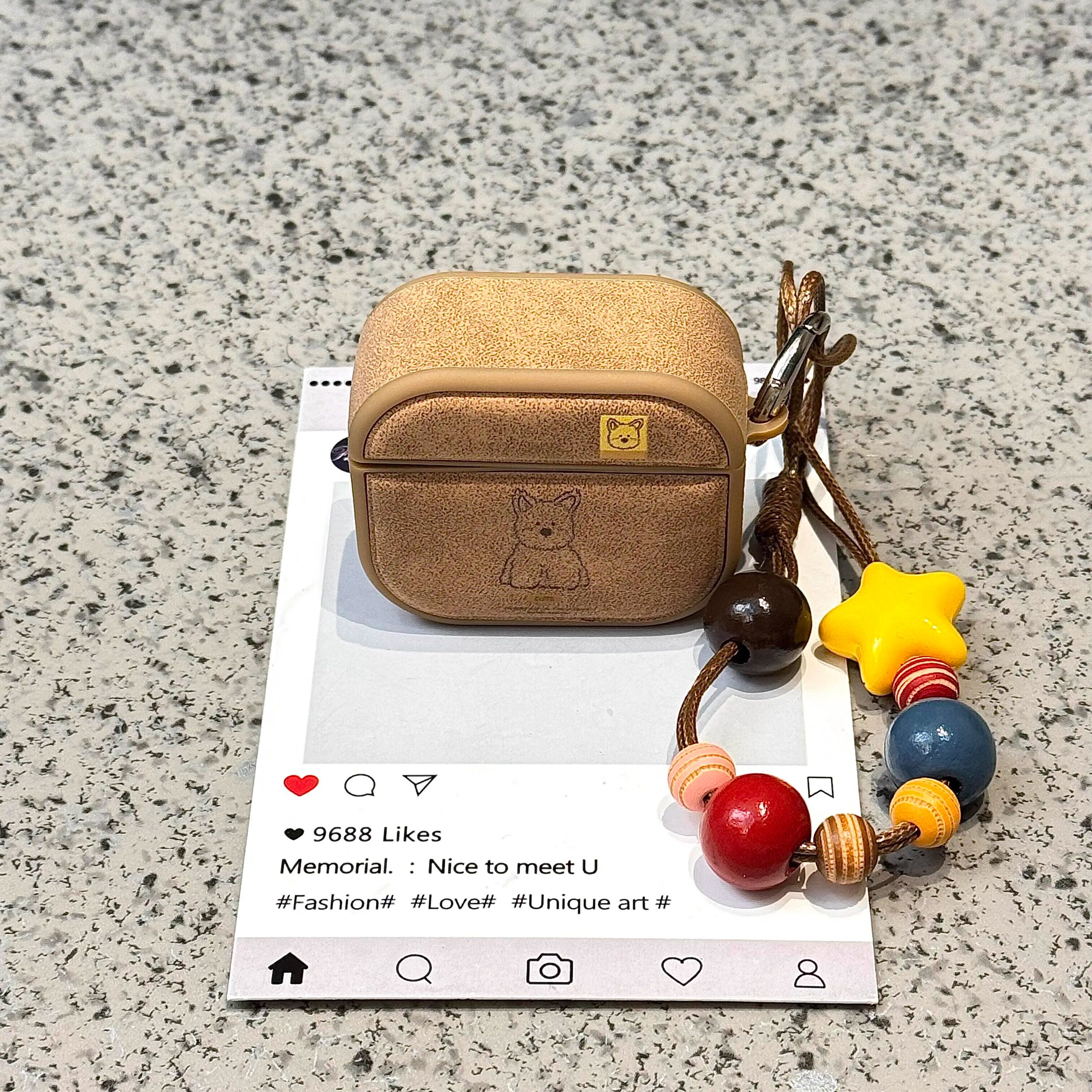 日韩复古ins棕色卡通西高地适用Airpods4耳机套苹果无线蓝牙AirPods2/3代防摔保护套AirPodspro2链条软壳女