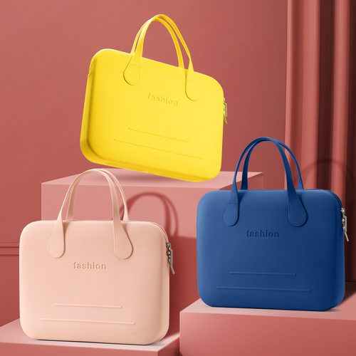 定制logo跨境新款硅胶手提包电脑包女化妆包时尚马卡龙简约便携