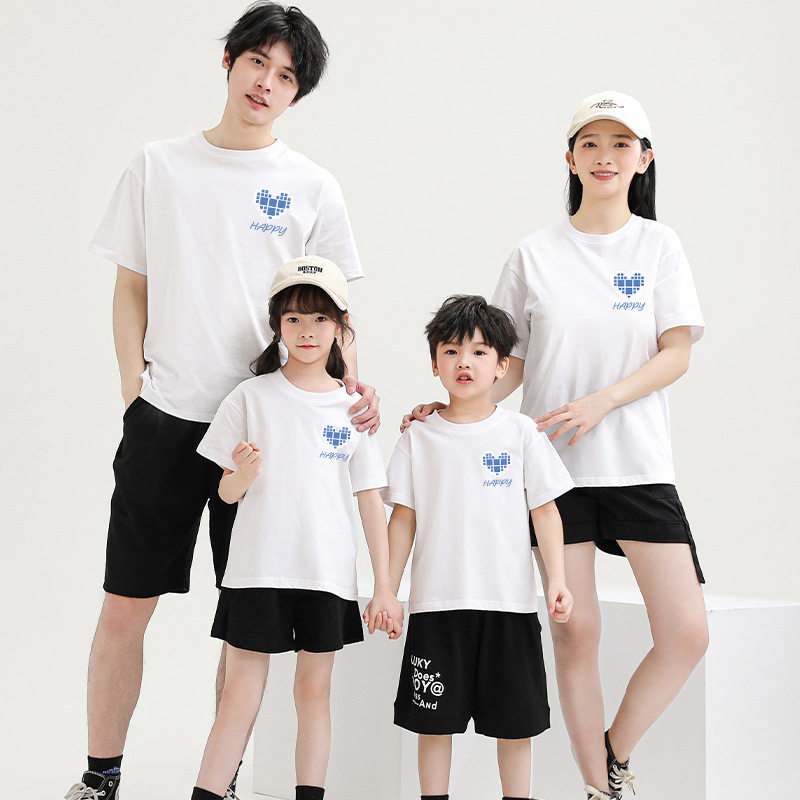 度假亲子装一家三口四口夏高级感2026新款纯棉短袖t恤衫衣服童装