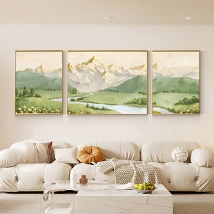 北欧原木风景山水画聚宝盆挂画沙发背景墙壁画日照金山客厅装饰画