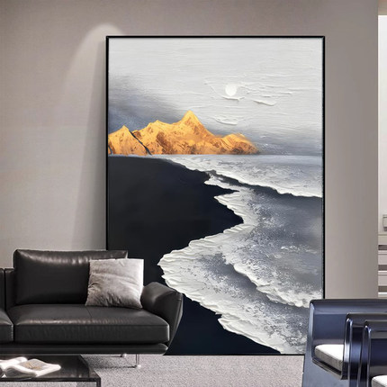 黑白简约风《山盟海誓》金山玄关挂画黑白抽象画客厅背景墙装饰画