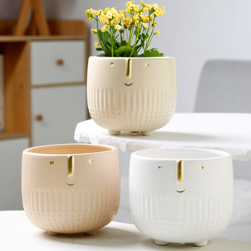 创意亚光花盆可爱笑脸绿萝